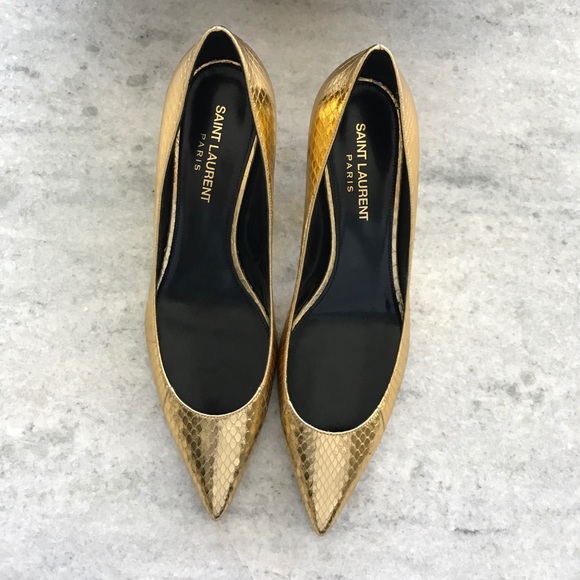 Charlotte Kitten-Heel Snakeskin Pumps in Gold - Picture 2 of 5